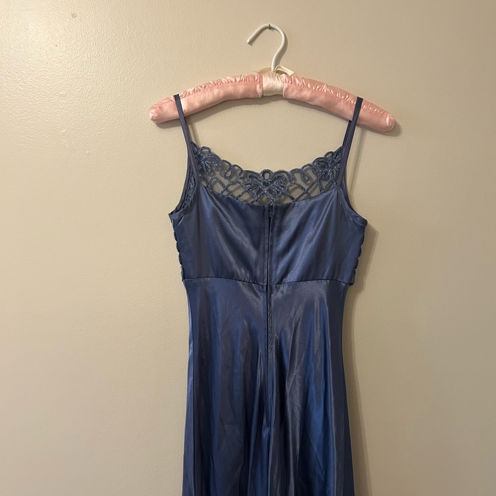 ▪️sold on depop▪️ 90s blue silver formal maxi dress floral y2k prom long dress - Picture 10 of 15
